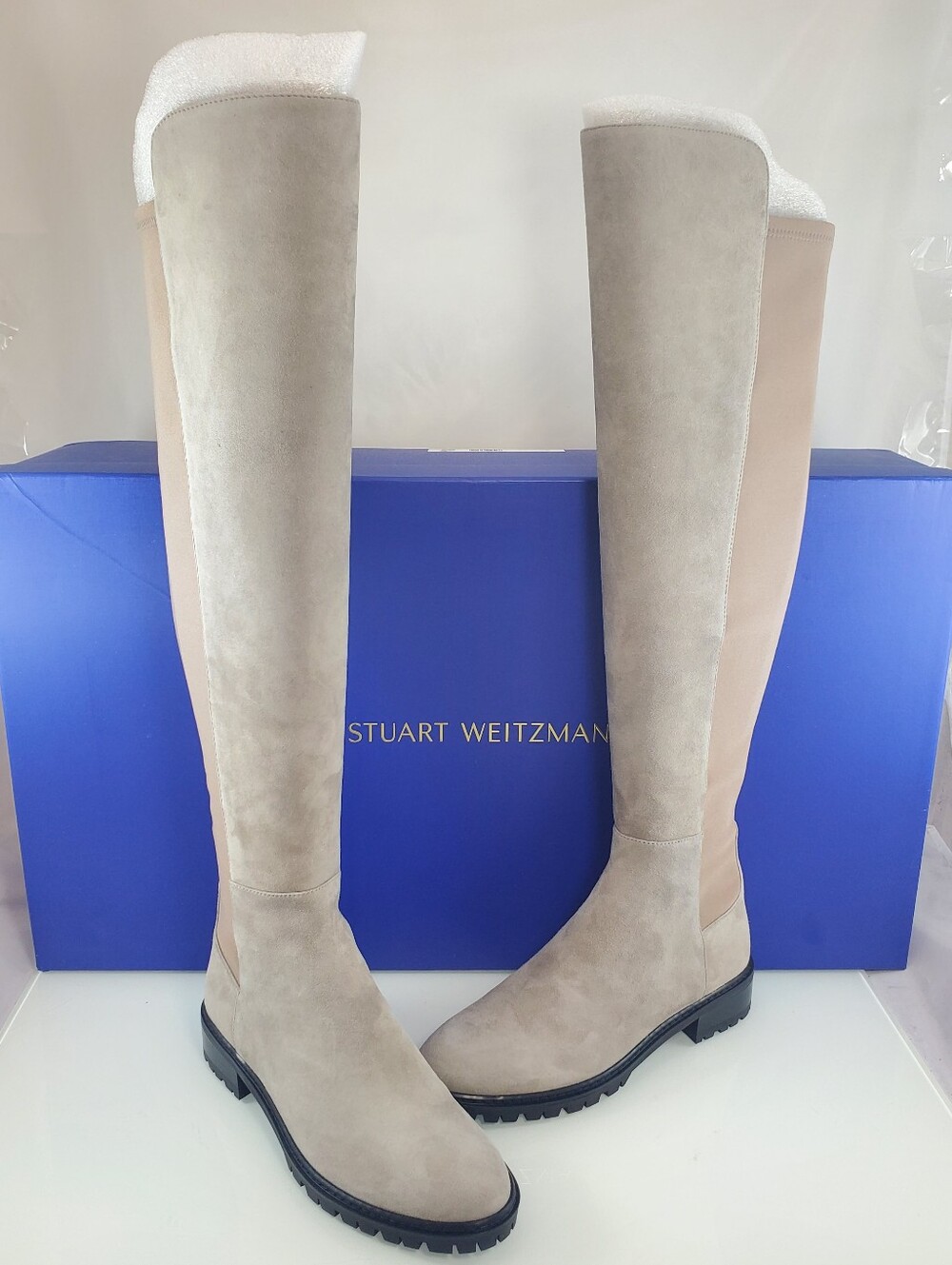 NWT$795 Stuart Weitzman City Over-the-Knee Leather Boots in Light Beige Sz 6